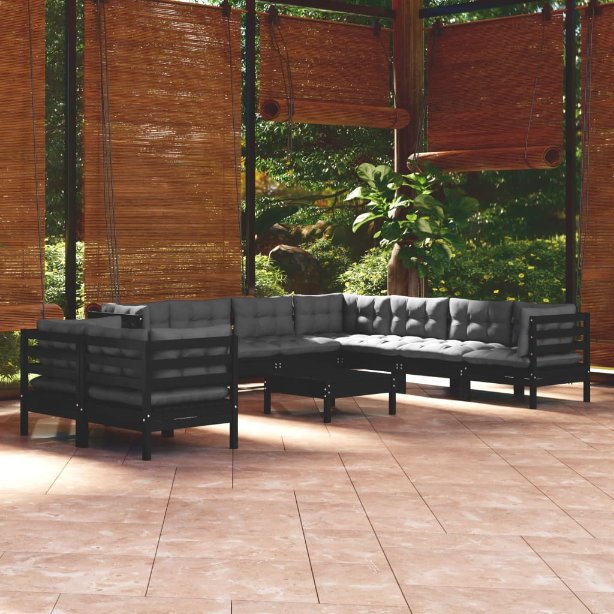vidaXL 10-tlg. Garten-Lounge-Set mit Grauen Kissen Massivholz Kiefer