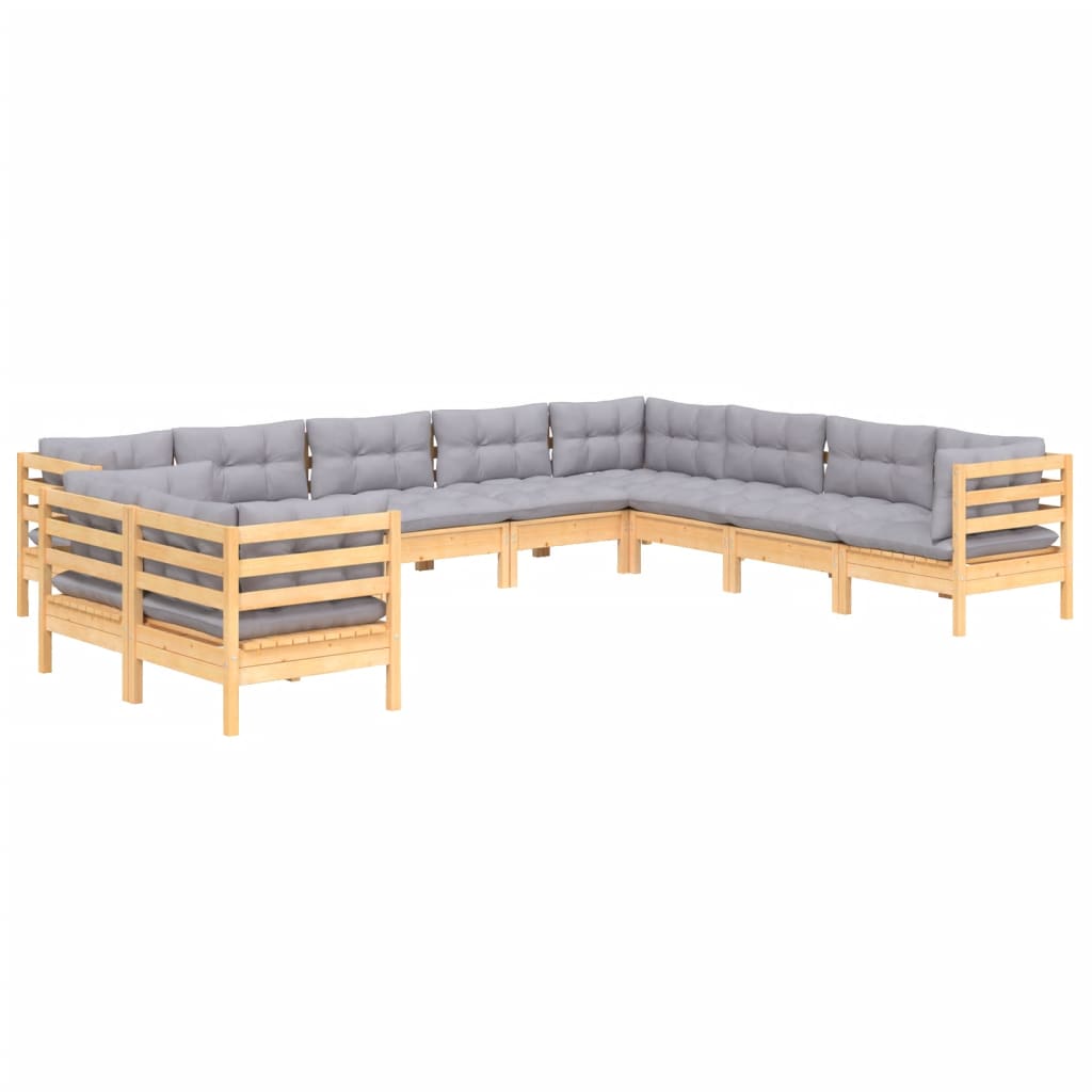 vidaXL 10-tlg. Garten-Lounge-Set mit Grauen Kissen Massivholz Kiefer