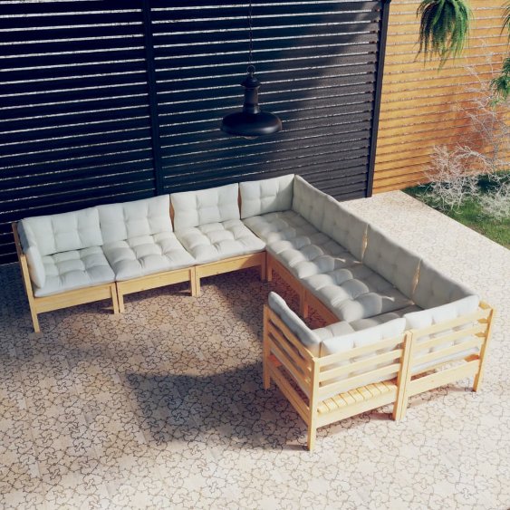 8-tlg. Garten-Lounge-Set mit Grauen Kissen Massivholz Kiefer