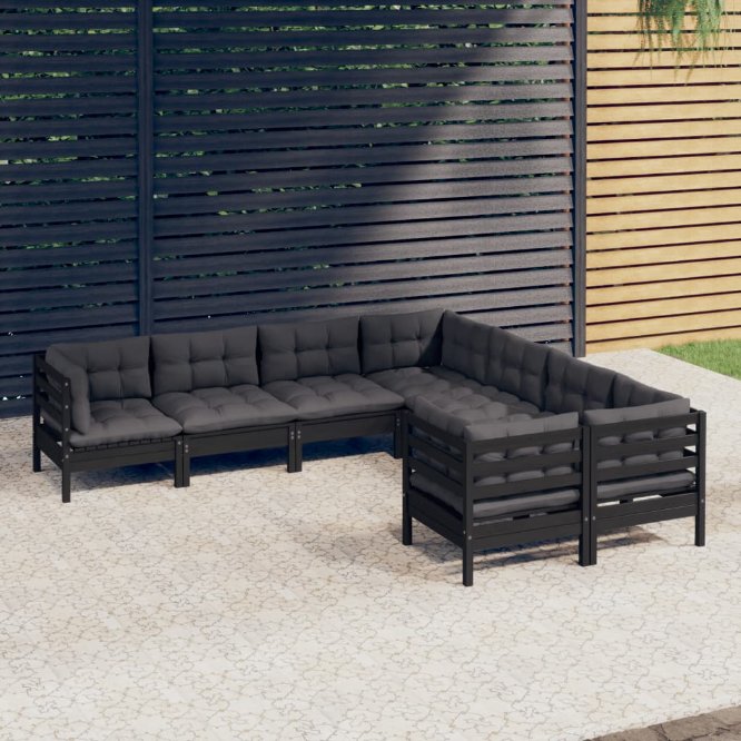 8-tlg. Garten-Lounge-Set mit Grauen Kissen Massivholz Kiefer