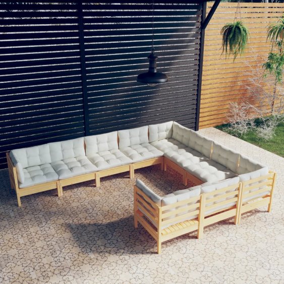 vidaXL 10-tlg. Garten-Lounge-Set mit Grauen Kissen Kiefernholz