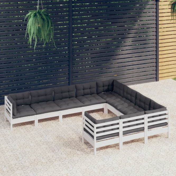 vidaXL 10-tlg. Garten-Lounge-Set mit Grauen Kissen Kiefernholz