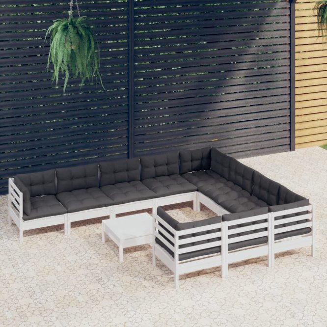 vidaXL 11-tlg. Garten-Lounge-Set mit Grauen Kissen Kiefernholz