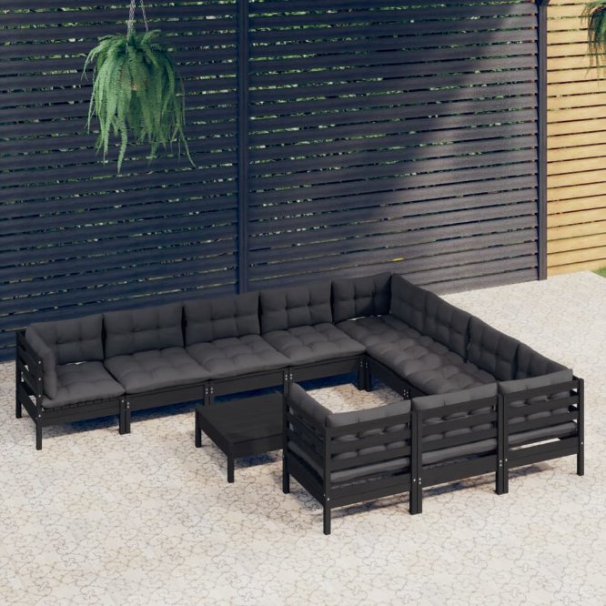 vidaXL 11-tlg. Garten-Lounge-Set mit Grauen Kissen Kiefernholz
