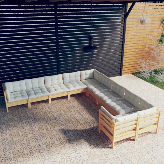 vidaXL 10-tlg. Garten-Lounge-Set mit Grauen Kissen Kiefernholz