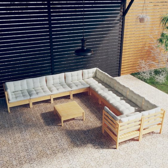 vidaXL 11-tlg. Garten-Lounge-Set mit Grauen Kissen Kiefernholz