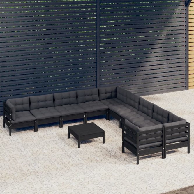 vidaXL 11-tlg. Garten-Lounge-Set mit Grauen Kissen Kiefernholz