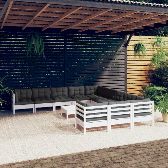 vidaXL 12-tlg. Garten-Lounge-Set mit Grauen Kissen Kiefernholz