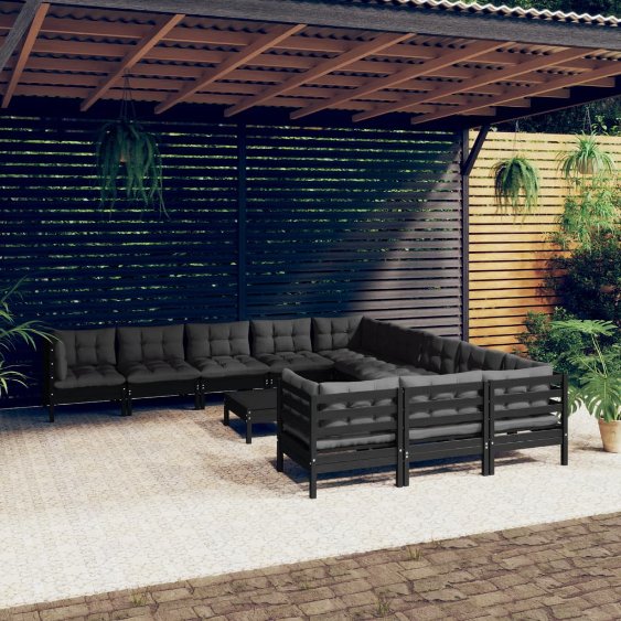 vidaXL 12-tlg. Garten-Lounge-Set mit Grauen Kissen Kiefernholz