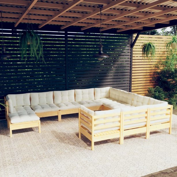 vidaXL 11-tlg. Garten-Lounge-Set mit Grauen Kissen Kiefernholz
