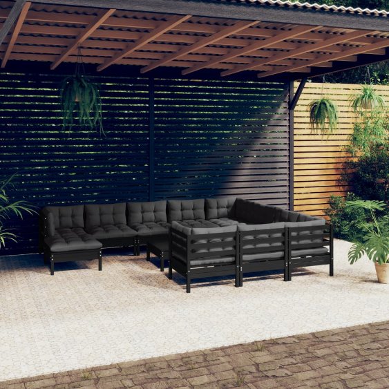 vidaXL 12-tlg. Garten-Lounge-Set mit Grauen Kissen Kiefernholz