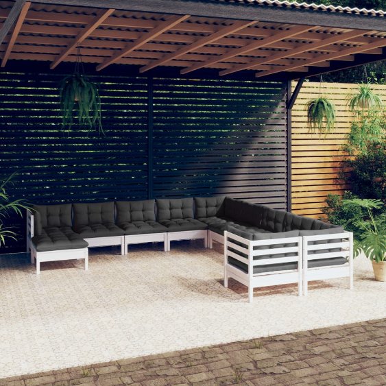 vidaXL 11-tlg. Garten-Lounge-Set mit Grauen Kissen Kiefernholz