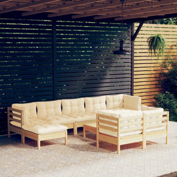 vidaXL 10-tlg. Garten-Lounge-Set mit Grauen Kissen Kiefer Massivholz