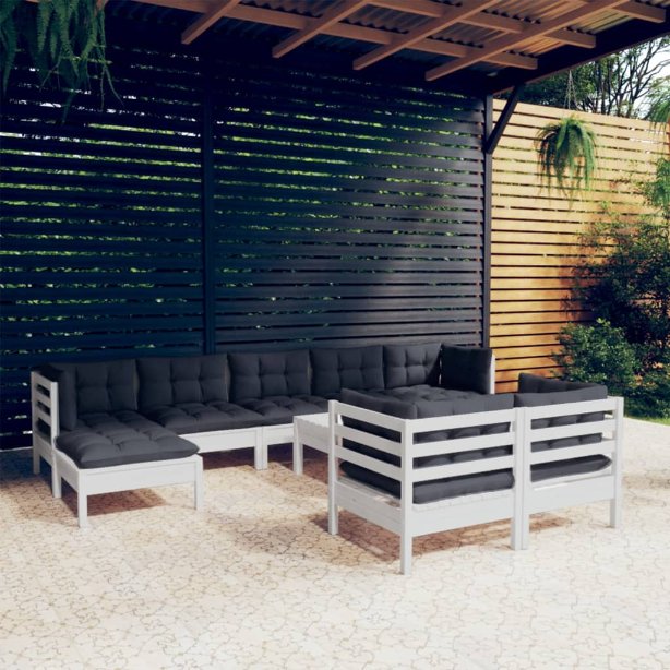 vidaXL 10-tlg. Garten-Lounge-Set mit Grauen Kissen Kiefer Massivholz