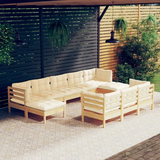 vidaXL 10-tlg. Garten-Lounge-Set mit Grauen Kissen Kiefer Massivholz