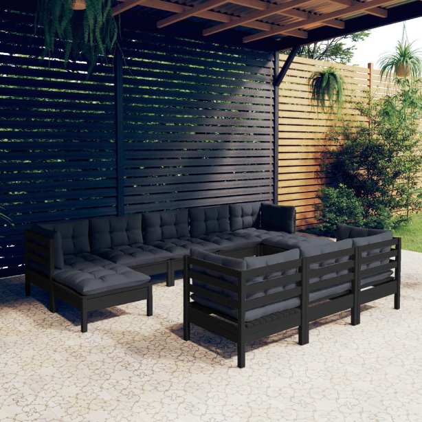 vidaXL 10-tlg. Garten-Lounge-Set mit Grauen Kissen Kiefer Massivholz