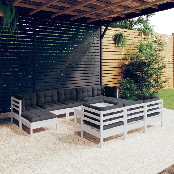 vidaXL 11-tlg. Garten-Lounge-Set mit Grauen Kissen Kiefer Massivholz