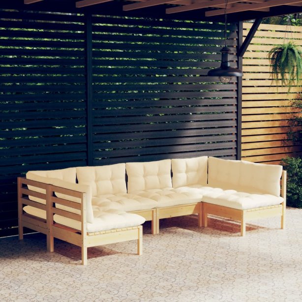 6-tlg. Garten-Lounge-Set mit Grauen Kissen Kiefer Massivholz