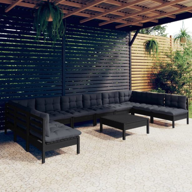 vidaXL 11-tlg. Garten-Lounge-Set mit Grauen Kissen Kiefer Massivholz