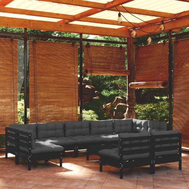 vidaXL 10-tlg. Garten-Lounge-Set mit Grauen Kissen Kiefer Massivholz