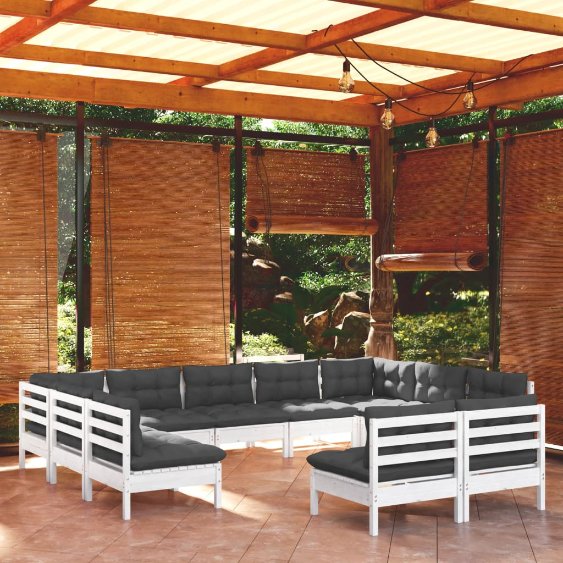 vidaXL 11-tlg. Garten-Lounge-Set mit Grauen Kissen Kiefer Massivholz