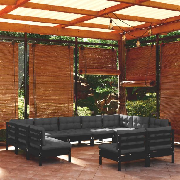 vidaXL 11-tlg. Garten-Lounge-Set mit Grauen Kissen Kiefer Massivholz