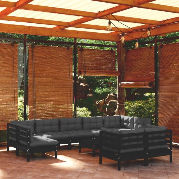 vidaXL 10-tlg. Garten-Lounge-Set mit Grauen Kissen Kiefer Massivholz