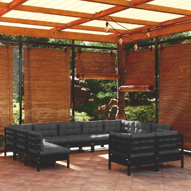 vidaXL 11-tlg. Garten-Lounge-Set mit Grauen Kissen Kiefer Massivholz