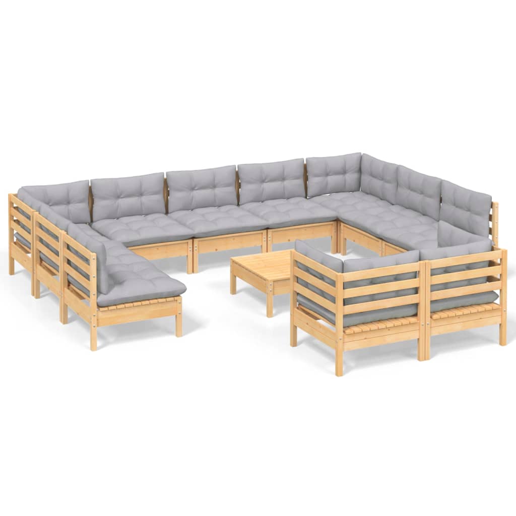 vidaXL 12-tlg. Garten-Lounge-Set mit Grauen Kissen Kiefer Massivholz