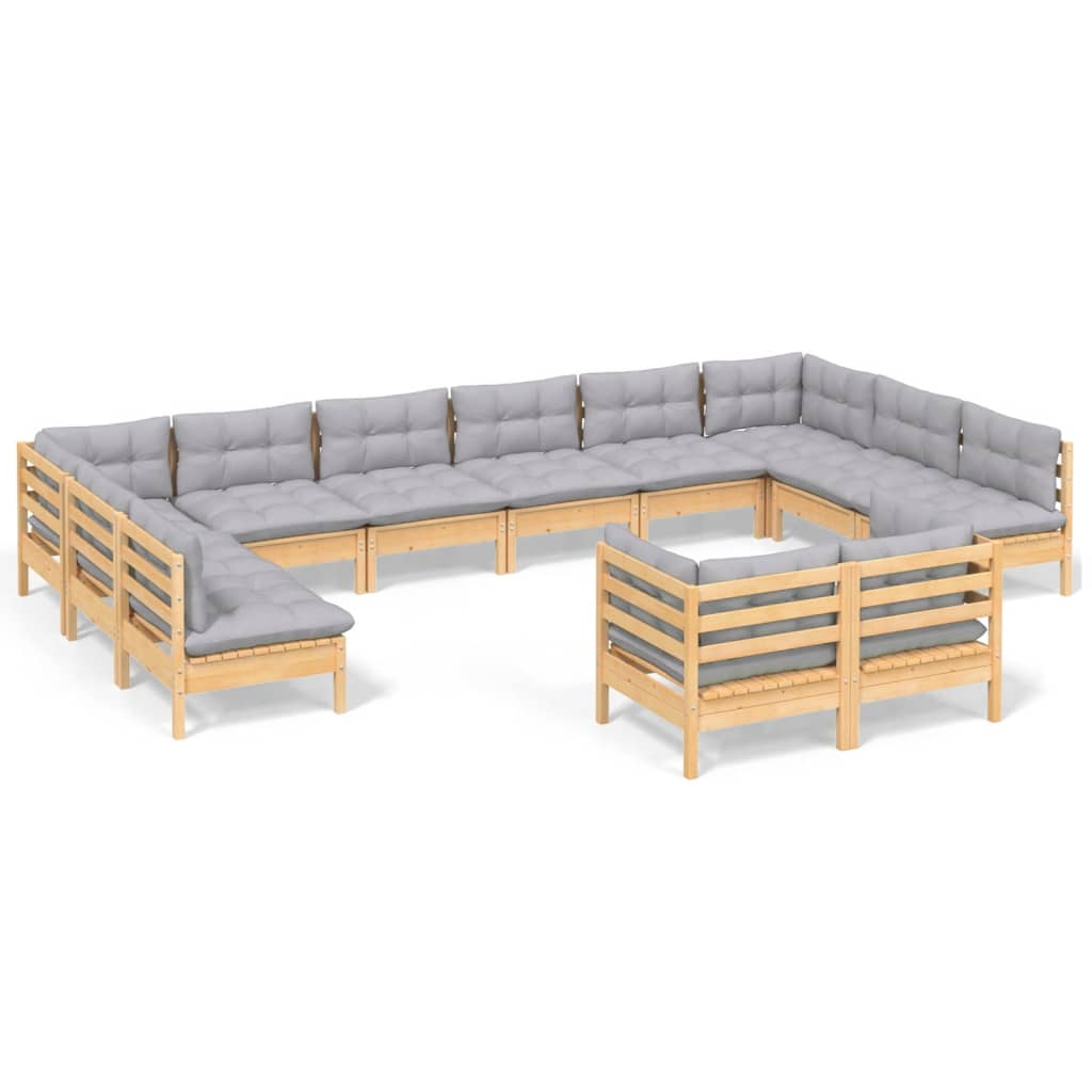 vidaXL 12-tlg. Garten-Lounge-Set mit Grauen Kissen Kiefer Massivholz