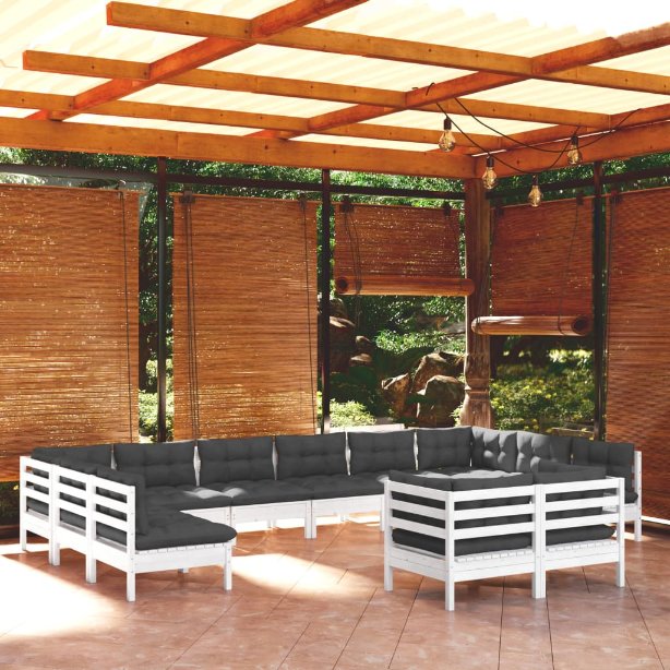 vidaXL 12-tlg. Garten-Lounge-Set mit Grauen Kissen Kiefer Massivholz