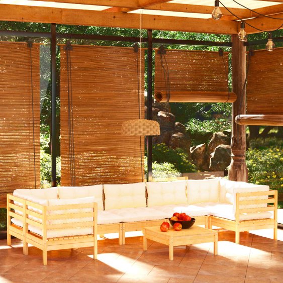 8-tlg. Garten-Lounge-Set mit Grauen Kissen Kiefernholz