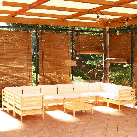 vidaXL 11-tlg. Garten-Lounge-Set mit Grauen Kissen Kiefernholz