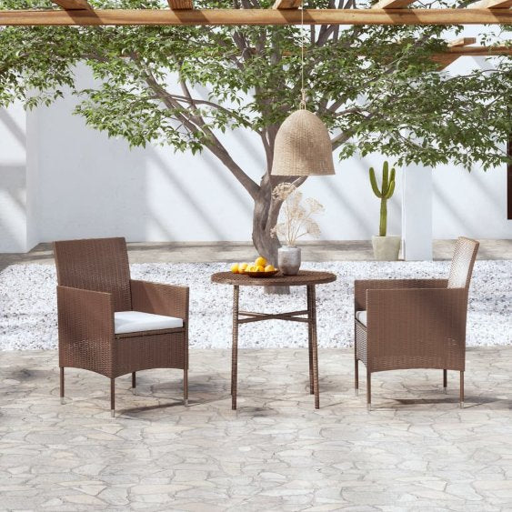 3-tlg. Garten-Essgruppe Poly Rattan Schwarz