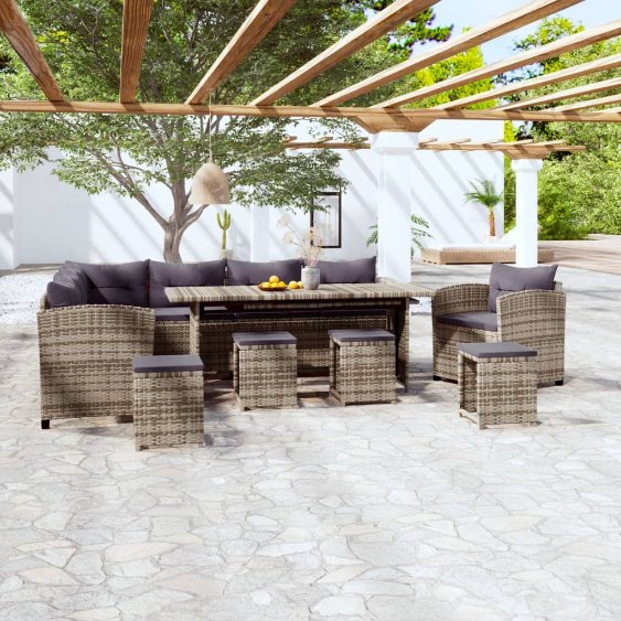 3-tlg. Garten-Lounge-Set mit Kissen Poly Rattan Grau