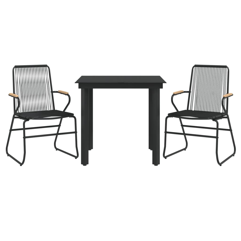 3-tlg. Garten-Essgruppe Schwarz PVC Rattan