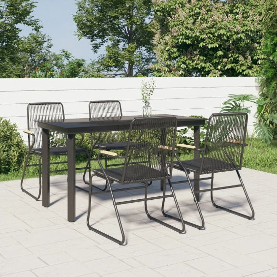 3-tlg. Garten-Essgruppe Schwarz PVC Rattan