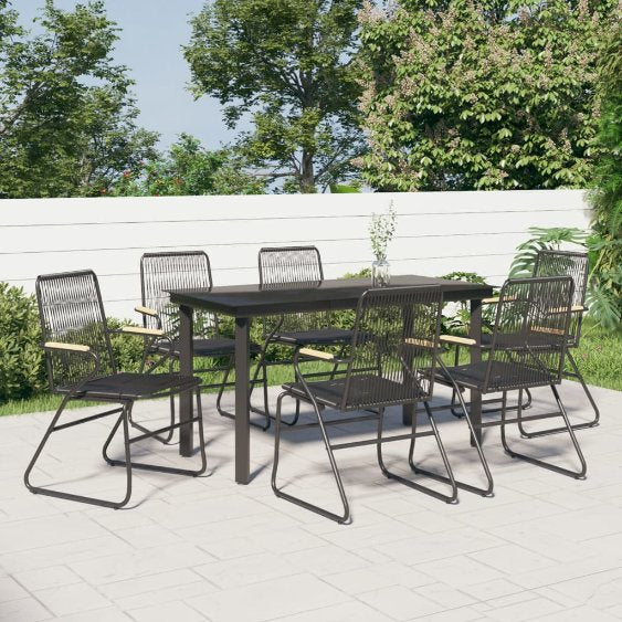 3-tlg. Garten-Essgruppe Schwarz PVC Rattan