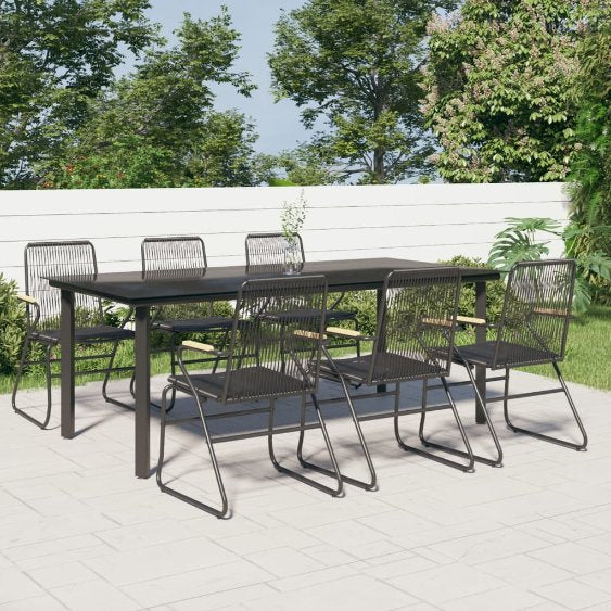 3-tlg. Garten-Essgruppe Schwarz PVC Rattan
