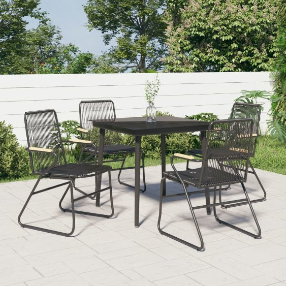 3-tlg. Garten-Essgruppe Schwarz PVC Rattan