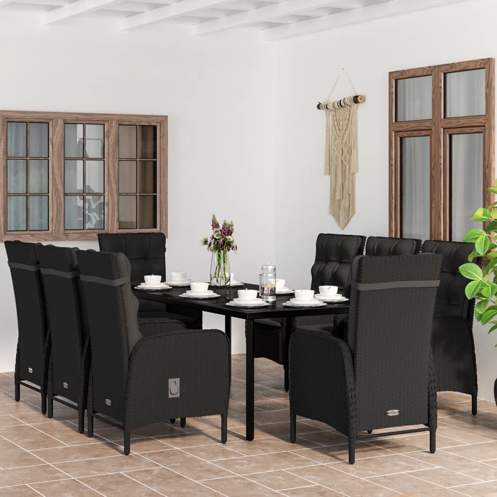 3-tlg. Garten-Essgruppe mit Kissen Schwarz