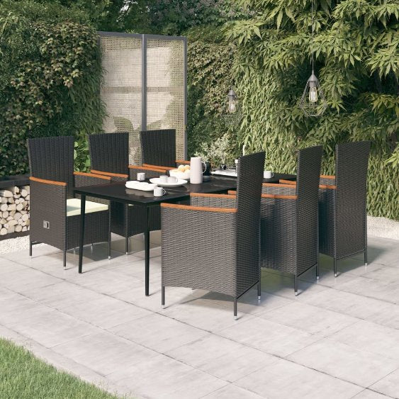 3-tlg. Garten-Essgruppe mit Kissen Schwarz