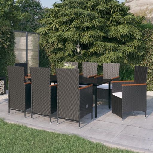 7-tlg. Garten-Essgruppe mit Kissen Schwarz
