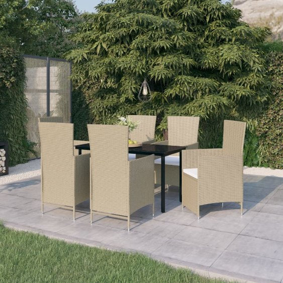 7-tlg. Garten-Essgruppe mit Kissen Schwarz