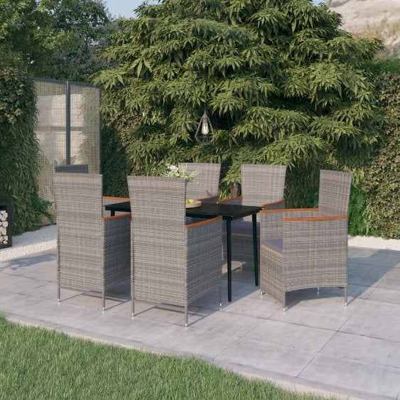 7-tlg. Garten-Essgruppe mit Kissen Schwarz