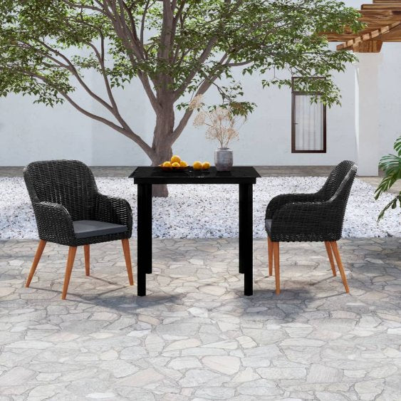 3-tlg. Garten-Essgruppe mit Kissen Schwarz