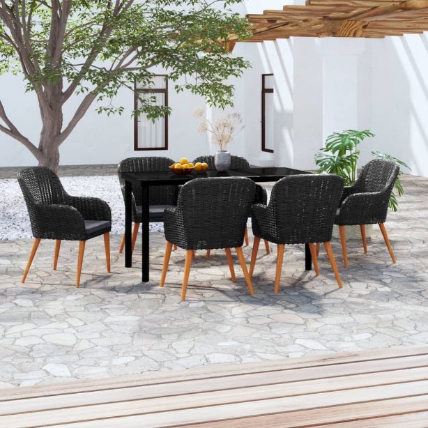 3-tlg. Garten-Essgruppe mit Kissen Schwarz