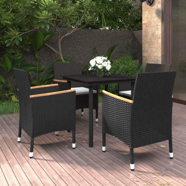 3-tlg. Garten-Essgruppe mit Auflagen Poly Rattan und Glas