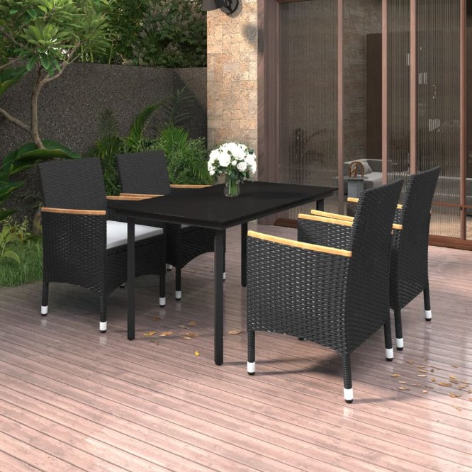 3-tlg. Garten-Essgruppe mit Auflagen Poly Rattan und Glas