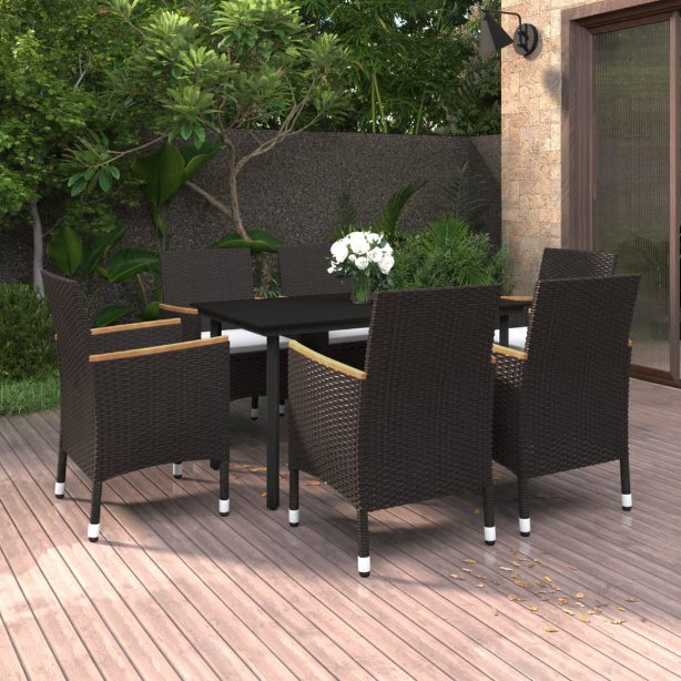 3-tlg. Garten-Essgruppe mit Auflagen Poly Rattan und Glas